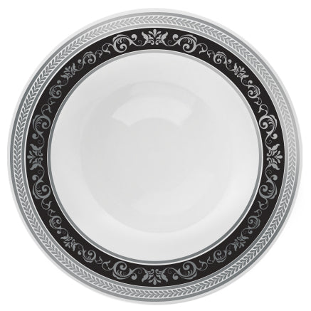 Royal Round Plastic Plates - 12-Pack Black and Silver Disposable Plates for Parties, Picnics, BBQs, and Outdoor Dining | Elegant and Durable Tableware