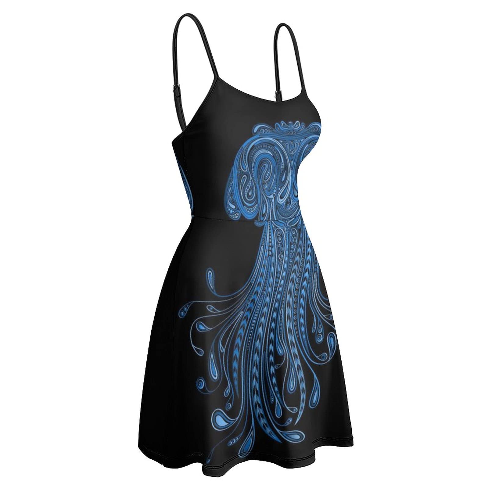BAIKUTOUAN Blue Jellyfish Print Women's Sundress - Sleeveless Tank Dress with Slit for Summer Beach Vacation, Pool Party & Casual Outings
