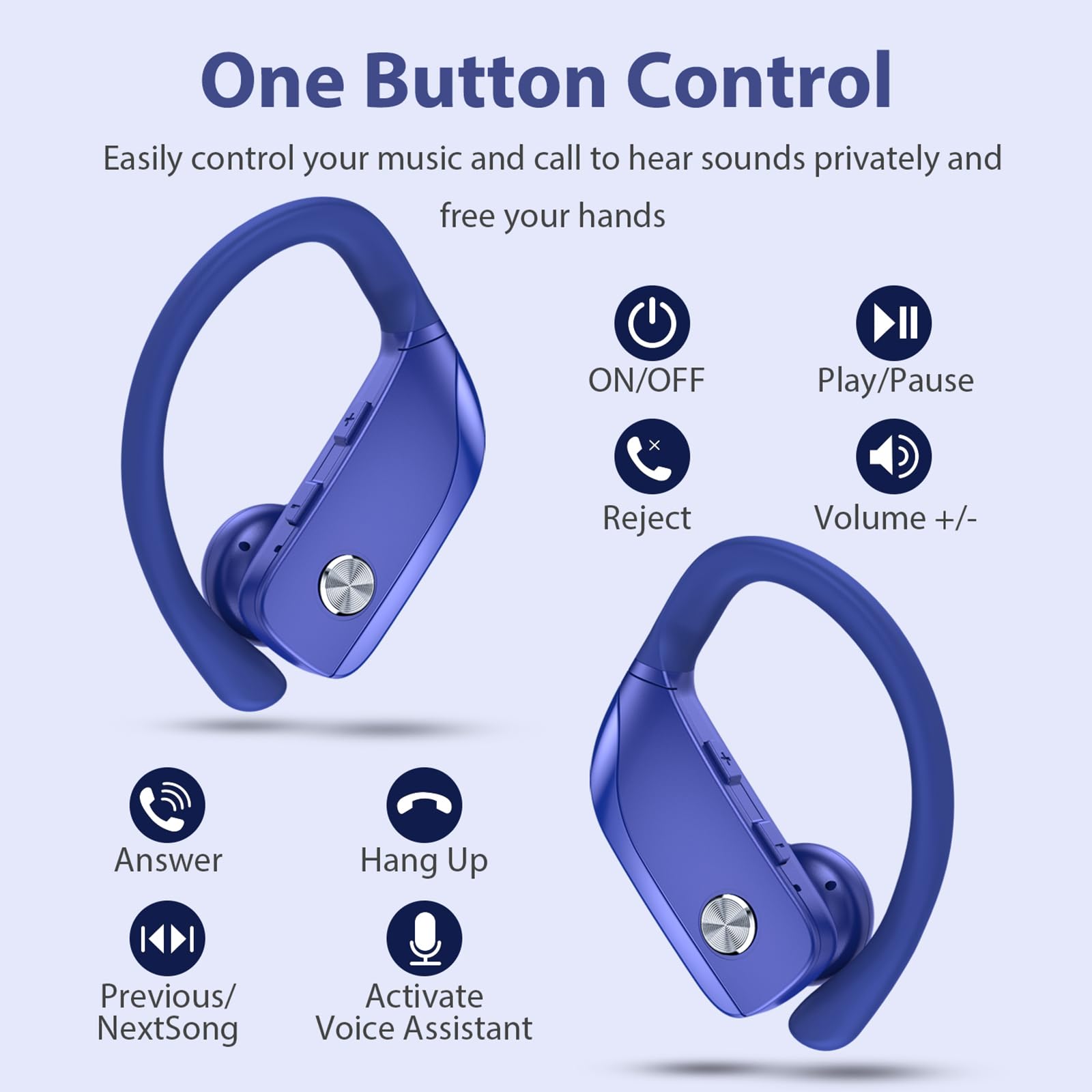 bmani 2 Packs Wireless Bluetooth Earbuds with LED Display - 48H Playtime, Over-Ear Sport Earphones with Built-in Mic & Earhooks for Running, Gym Workouts (Black + Blue) - Perfect for Fitness, Commuting & Outdoor Activities
