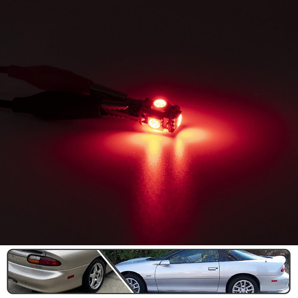 2Pcs Red LED Rear Side Marker Lights for Chevy Camaro 1993-2002 - Smoked Lens Turn Signal Light with Red LED Bulbs - Perfect for Night Driving & Car Customization