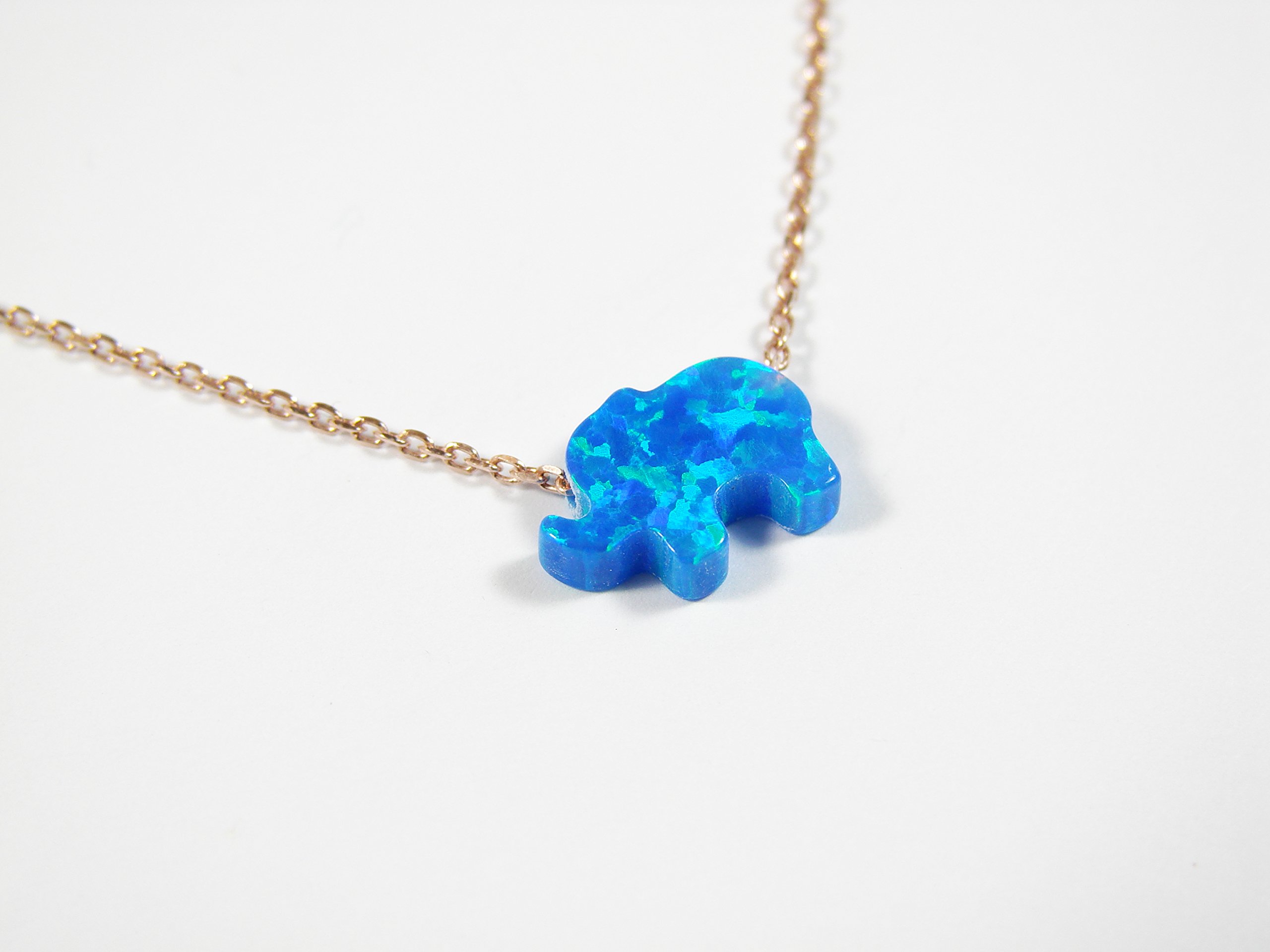Blue Opal Elephant Pendant Necklace - Sterling Silver, Gold Plated & Rose Gold Plated Chain Options | Elegant Jewelry Gift for Women, Birthday & Anniversary Present