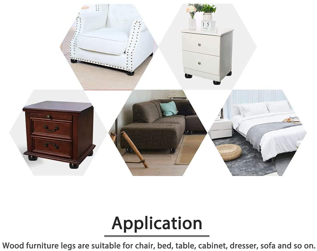 4PCS Black Wooden Round Furniture Bun Feet 2