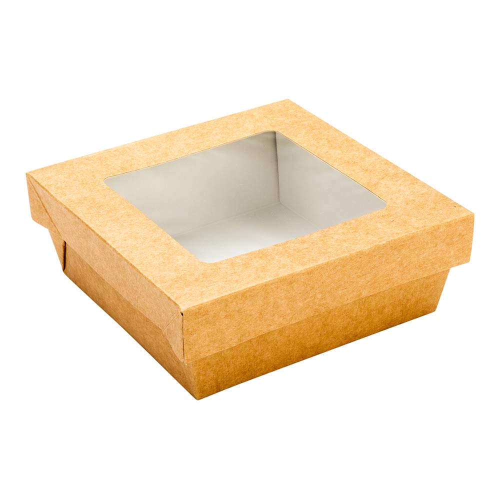 Restaurantware Cafe Vision 27oz Clear Window Dessert Boxes - 200 Pack Greaseproof Kraft Paper Baking Containers with Detachable Lid for Strawberry Cakes, Cupcakes, Pastries & Snacks - Perfect for Bakeries, Cafes & Gift Packaging