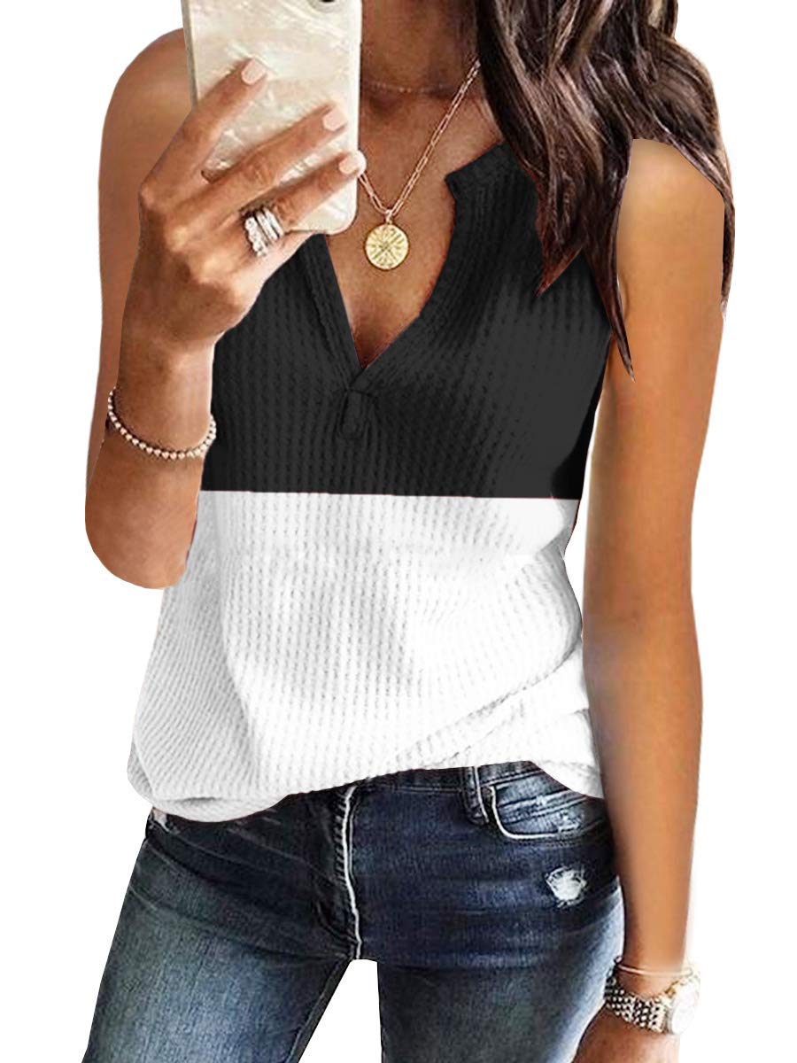 Women's V-Neck Waffle Knit Tank Tops - Summer Casual Sleeveless Loose Fit Tee Shirts for Women - Perfect for Beach, Gym, and Everyday Wear