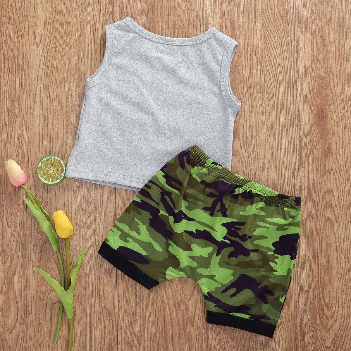 Toddler Boys Summer Outfit Set - Cute Black Sleeveless Tank Top & Camouflage Shorts | Cool & Comfortable Playwear for Beach, Park & Outdoor Activities