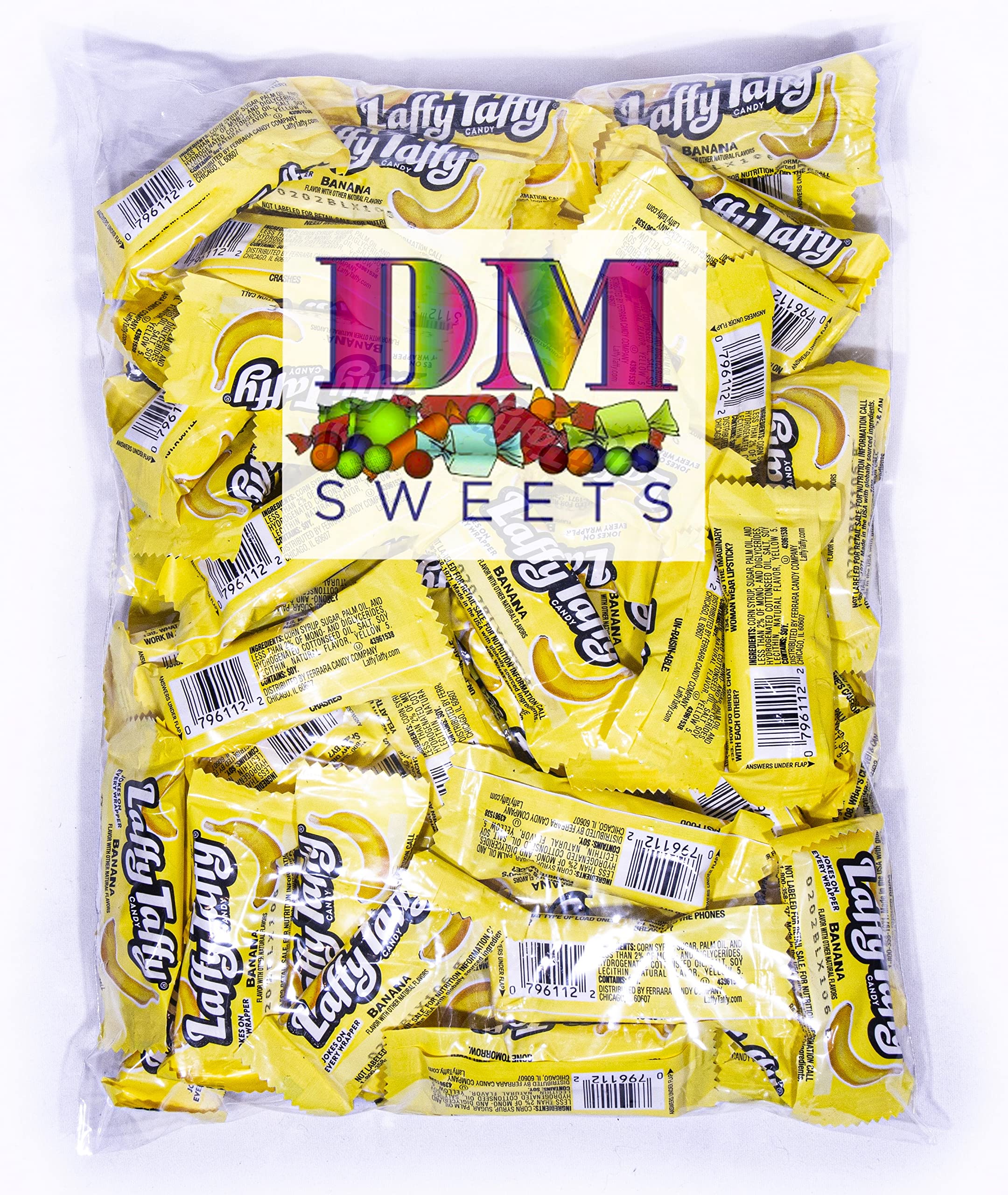 Banana Taffy Candy - 2 Pounds Bulk Individually Wrapped Chewy Taffy for Parties, Halloween Treats & Office Snacks