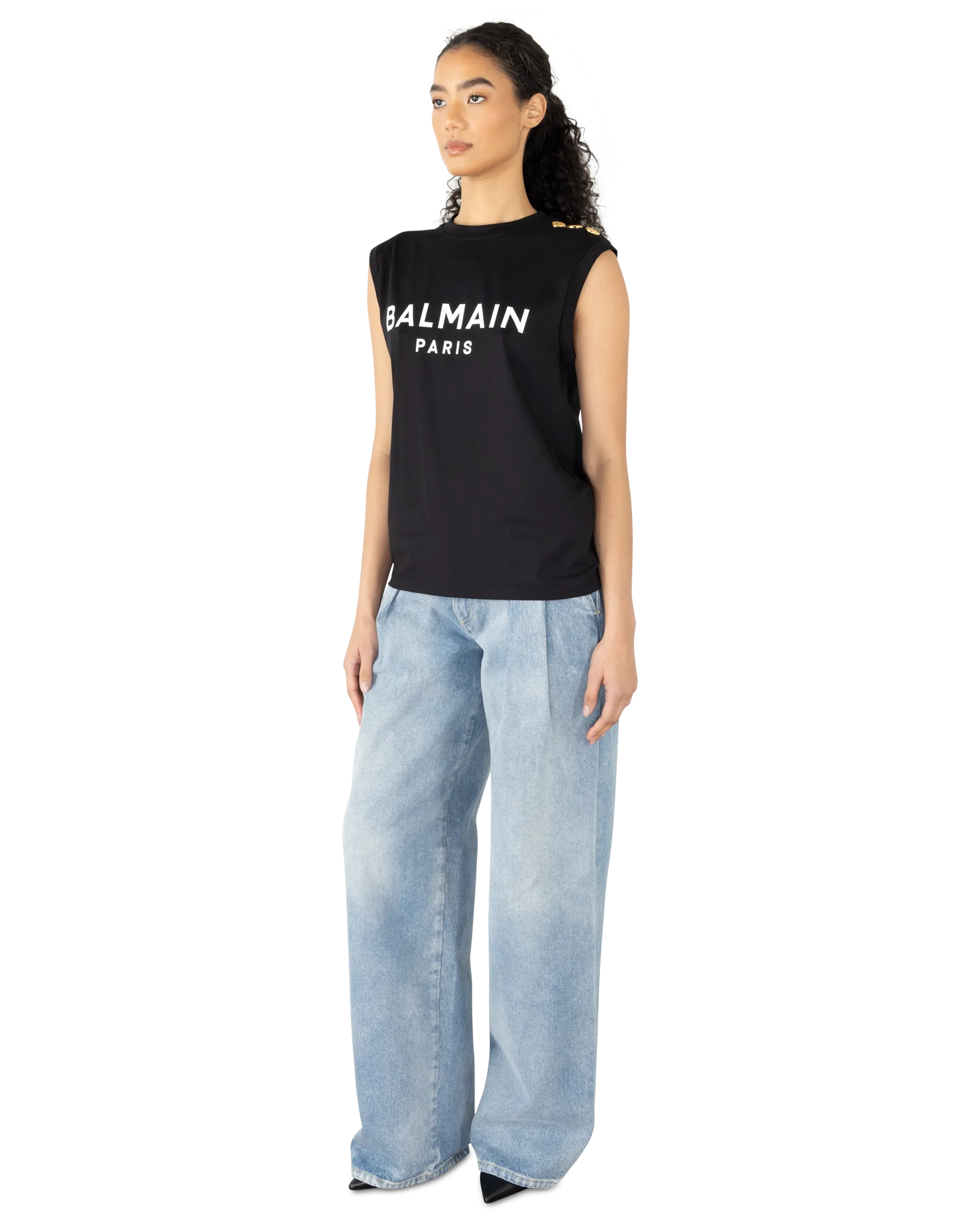 Balmain Paris Printed Tank Top for Women - 3 Button Sleeveless Shirt - Fashionable Summer Top for Casual Wear & Night Out