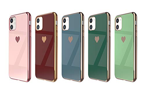 EYZUTAK iPhone 11 Case 6.1 Inch - Soft Silicone TPU Slim Protective Cover with Electroplated Heart Design, Luxury Shockproof Phone Case (Dark Green Heart) - Perfect for Everyday Use, Work & Travel Protection