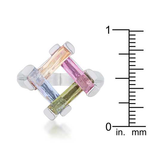 10ct Multicolor CZ Rhodium Cocktail Ring for Women - Elegant Myra Statement Ring for Parties, Weddings & Special Occasions