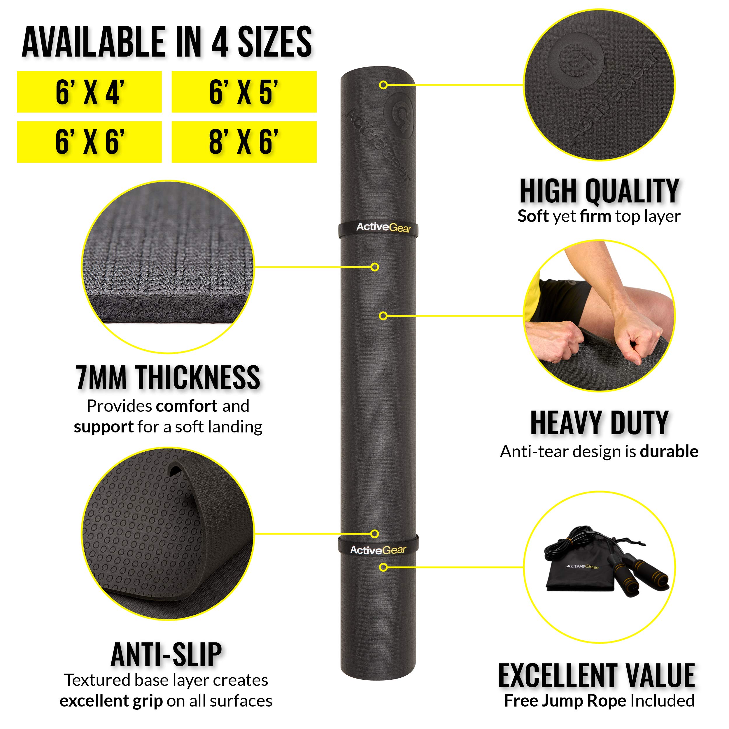 ActiveGear Large Exercise Mat for Home Workout - 6x4 ft Non-Slip Rubber Gym Flooring | Perfect for Yoga, Pilates & Home Gym Training | Durable Fitness Mat for Cardio & Strength Exercises