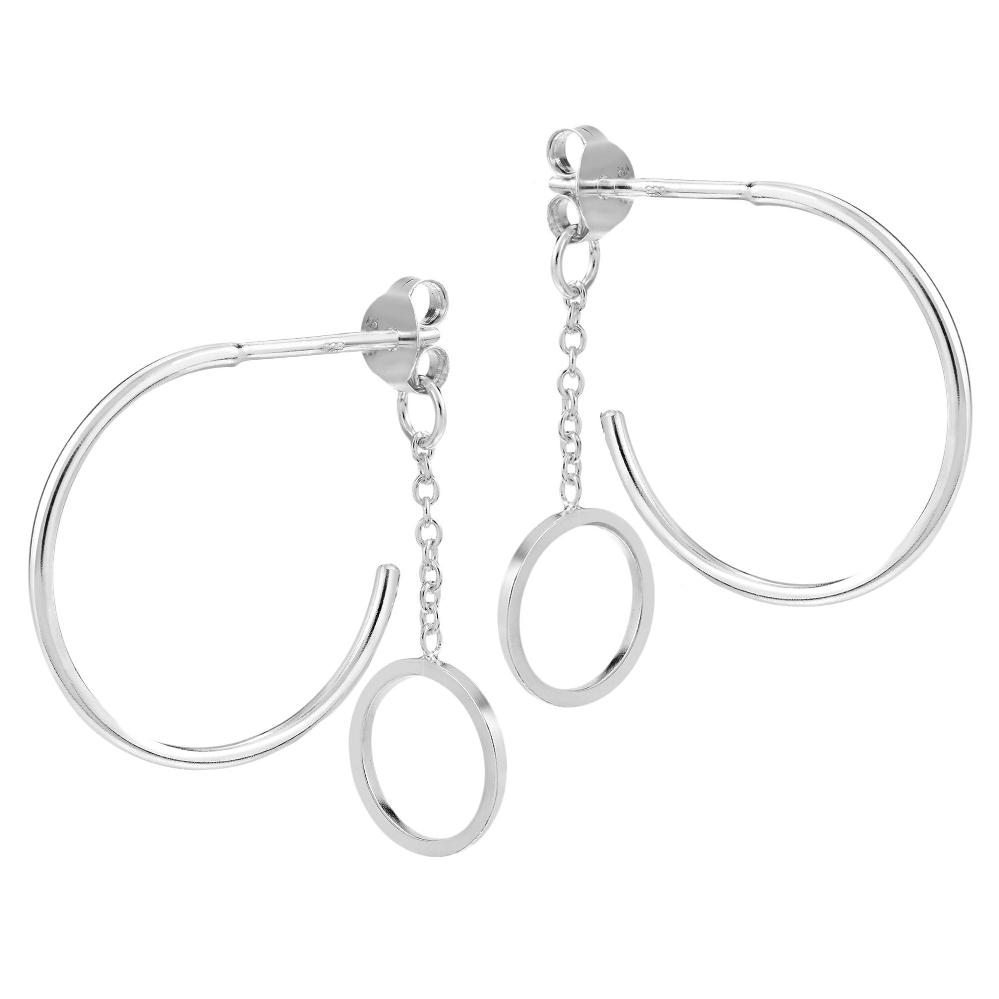 AeraVida .925 Sterling Silver Half Hoop Dangle Earrings for Women - Trendy Round Chain Back Drop Earrings for Party, Wedding & Everyday Wear