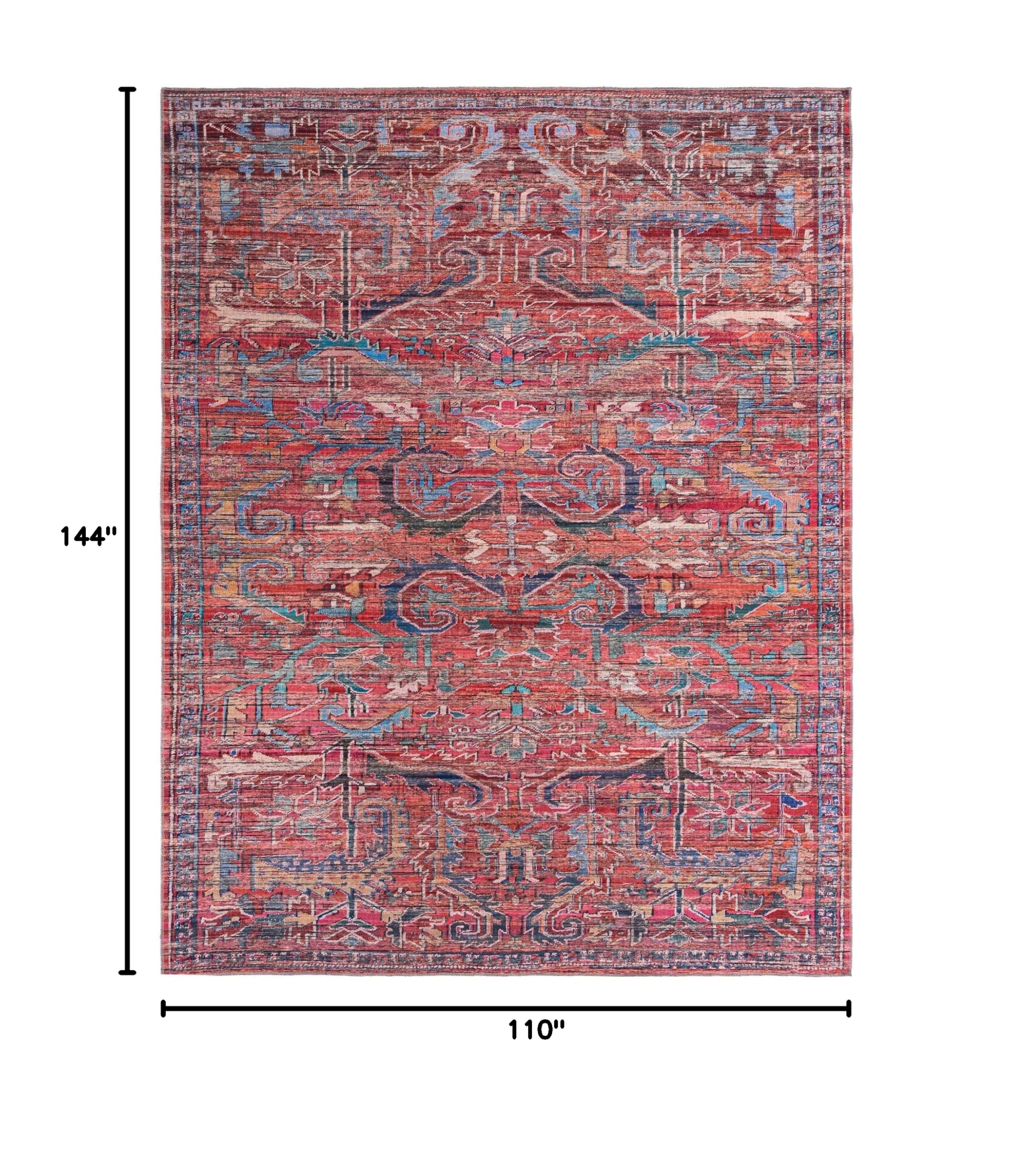 Washable Maahru Collection Rug 9' x 12' Rust Red Low-Pile – Durable & Stylish Area Rug for Living Room, Dining Room & Open Floor Plans – Perfect for High-Traffic Areas & Pet-Friendly Homes