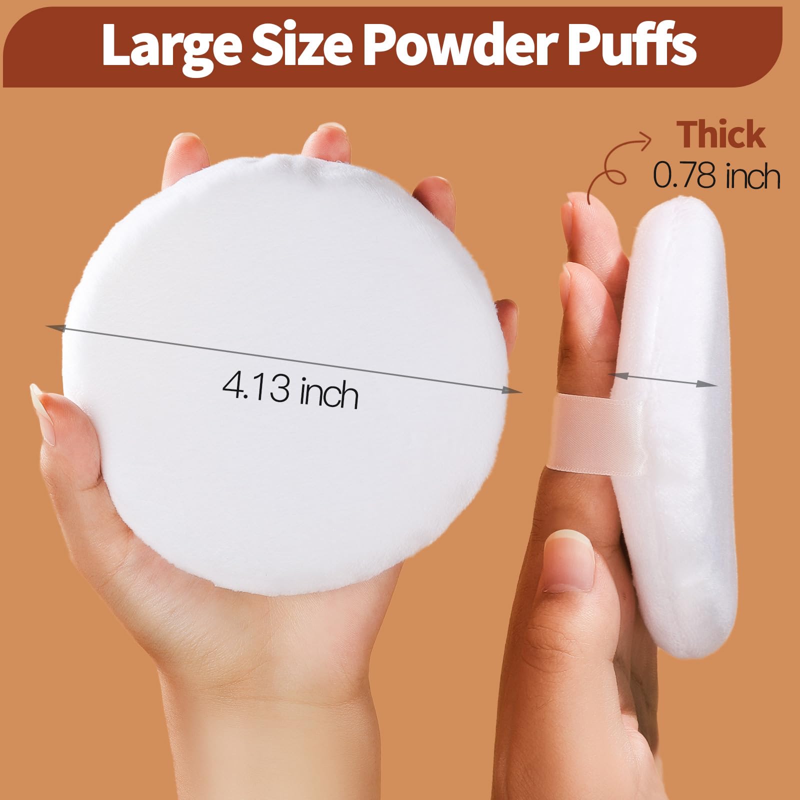 Teenitor 4.13 Inch Ultra Soft Washable Velour Powder Puff - Large Round Body & Loose Powder Applicator (4 Pack) | Perfect for Makeup Setting, Baby Powder & Body Talc Application
