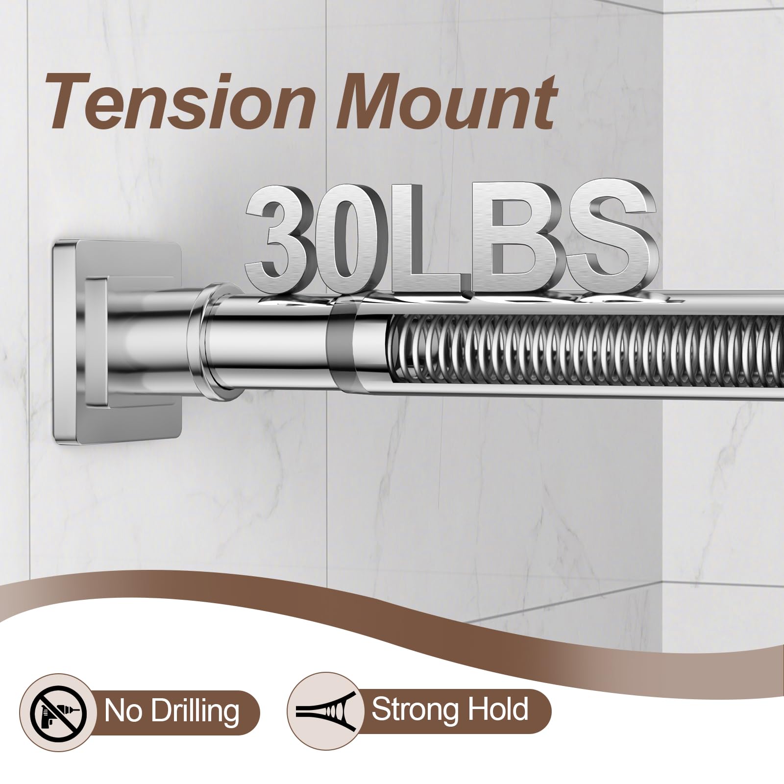 Stainless Steel Adjustable No-Drill Shower Curtain Rod 32