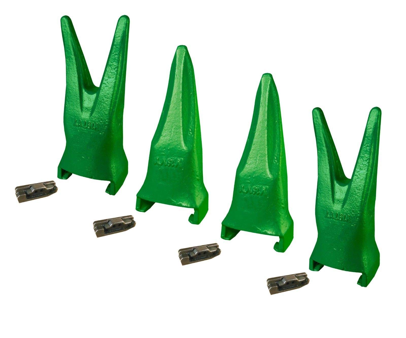 4-Piece Esco Style Super V Excavator Bucket Tiger Rock Teeth & Pins Set - V19TVY, V19VY - Heavy-Duty Replacement Teeth for Mining, Construction, and Excavation Work