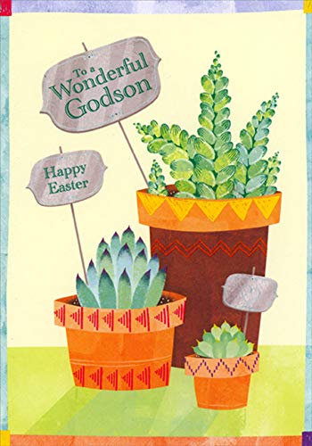 Designer Greetings Godson Easter Card with 3 Sizes of Potted Plants - Perfect for Easter Gifts, Godson Celebrations & Home Decor