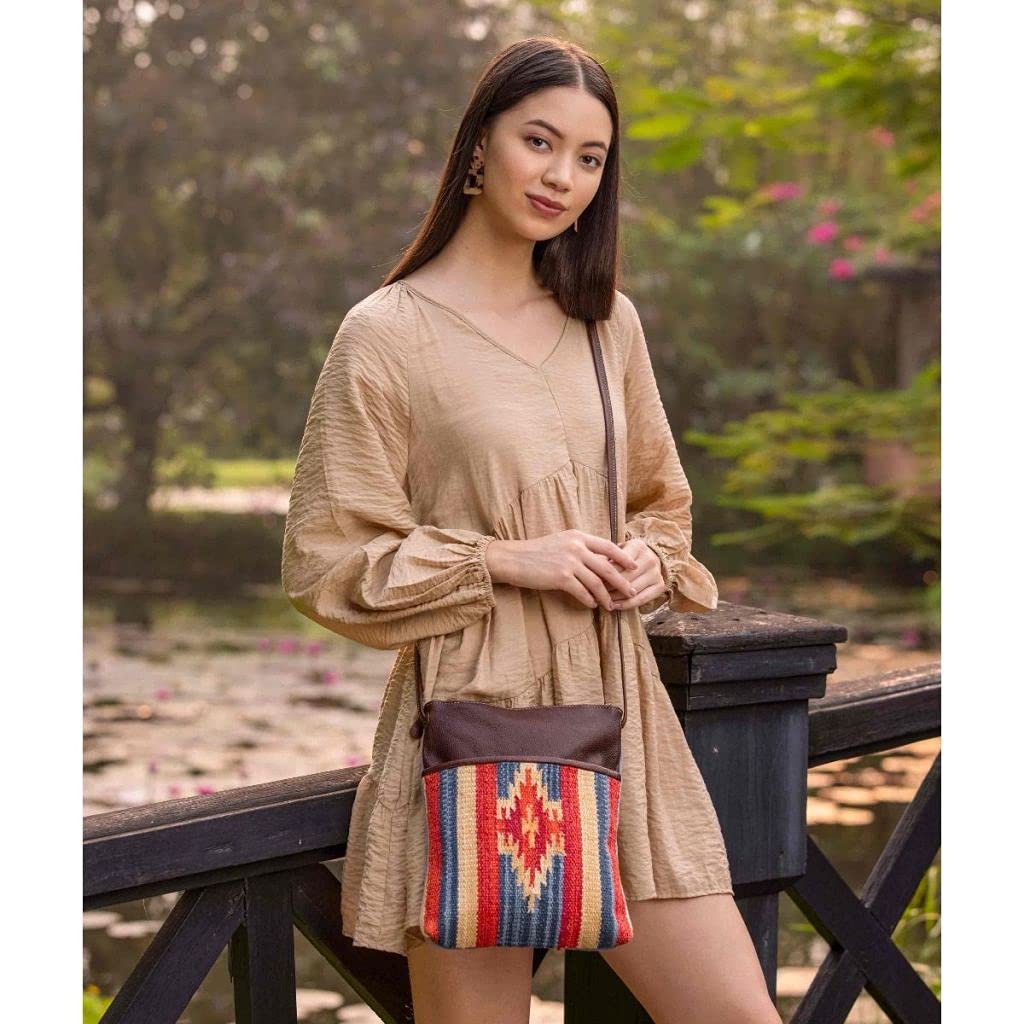 Myra Flaming Crossbody Bag - Upcycled Cotton & Cowhide Leather for Everyday Use