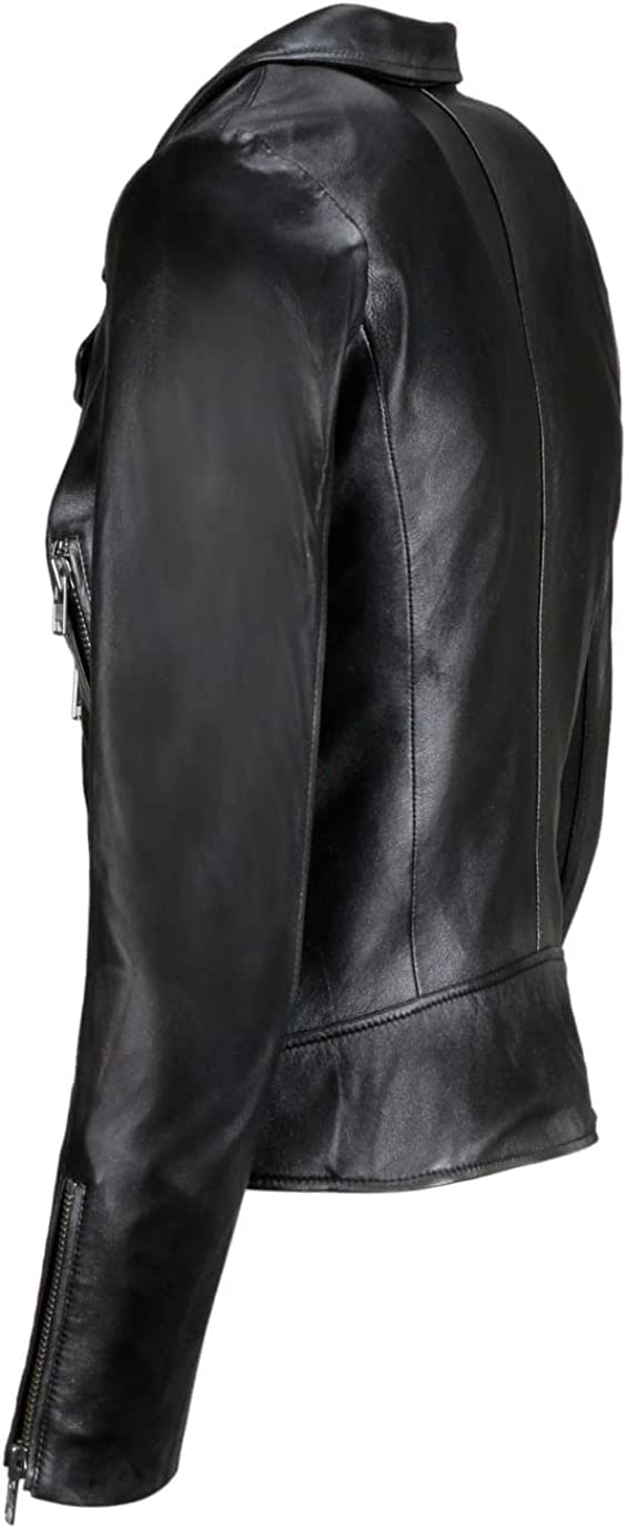 SAMS Classic Women's Genuine Leather Jacket - Slim Fit Motorcycle Biker Jacket for Women, Black - Perfect for Riding, Casual Outfits & Fashion Streetwear