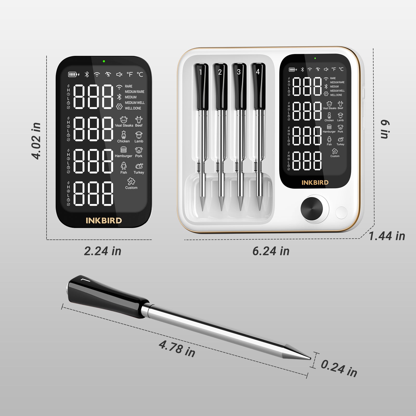Wireless Meat Thermometer with WiFi & Bluetooth - INT 14 BW for Smart Cooking, Grilling, Smoking & Baking