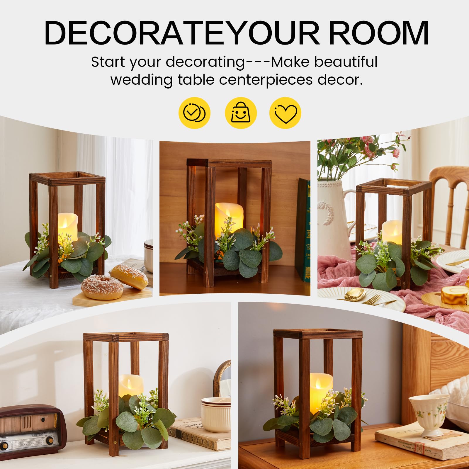 24-Piece Wooden Wedding Lantern Centerpiece Set - Rustic Farmhouse Candle Holders for Tables, Fireplaces, and Barn Weddings - Perfect for Table Decor, Country Weddings & Home Décor (No Candles or Flowers Included) - Ideal for Wedding Receptions, Anniversary Parties & Romantic Dinner Settings