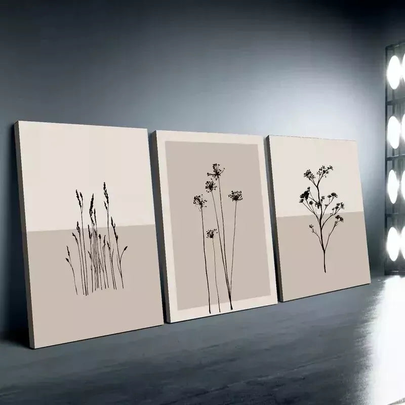 3-Piece Minimalist Neutral Seed Heads Wall Art Set - Framed Canvas Prints 50x70cm (20x28in) - High Quality Australian Made Home Decor - Perfect for Living Room, Bedroom & Office Decor