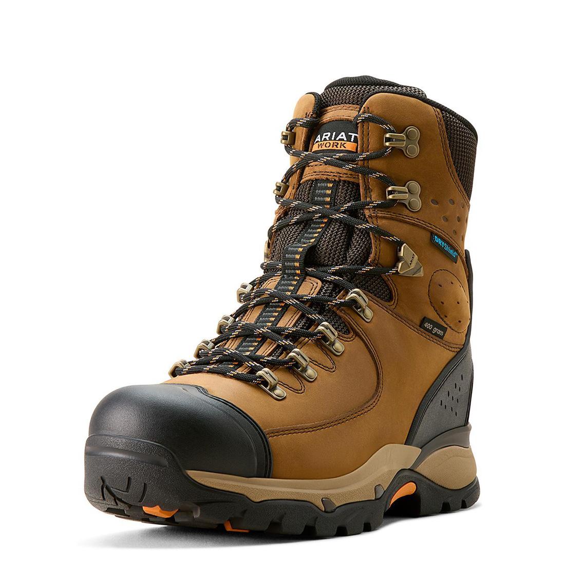 Endeavor 8 Inch Soft Toe Waterproof Insulated Work Boots for Men - Dusted Brown - Winter & Outdoor Work Safety Shoes for Construction, Hiking, and Hunting