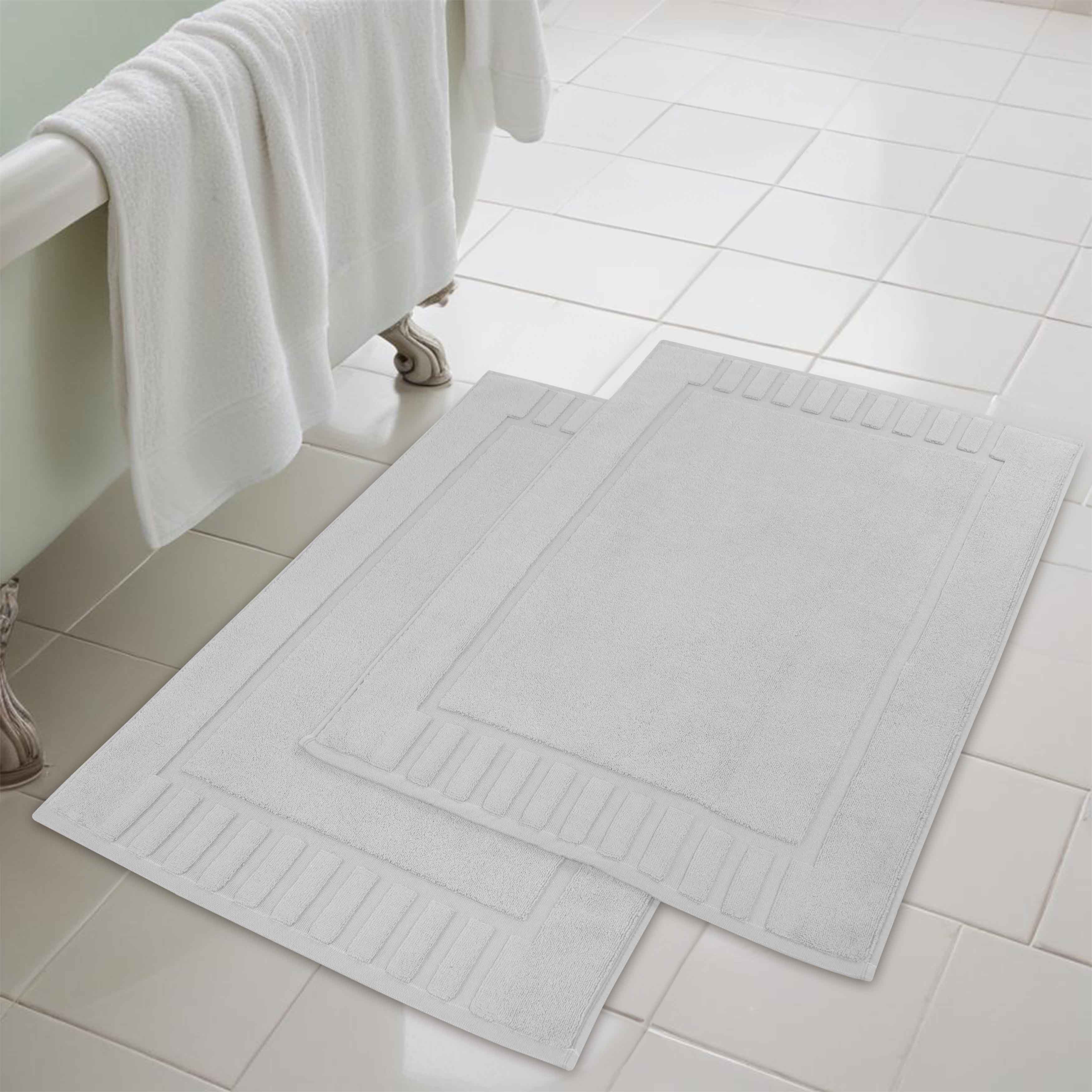 Premium Cotton Modern Geometric Border Bath Mat Set of 2 - Ultra Absorbent, Non-Slip, Quick Dry Bathroom Rug for Bath, Shower & Vanity Area