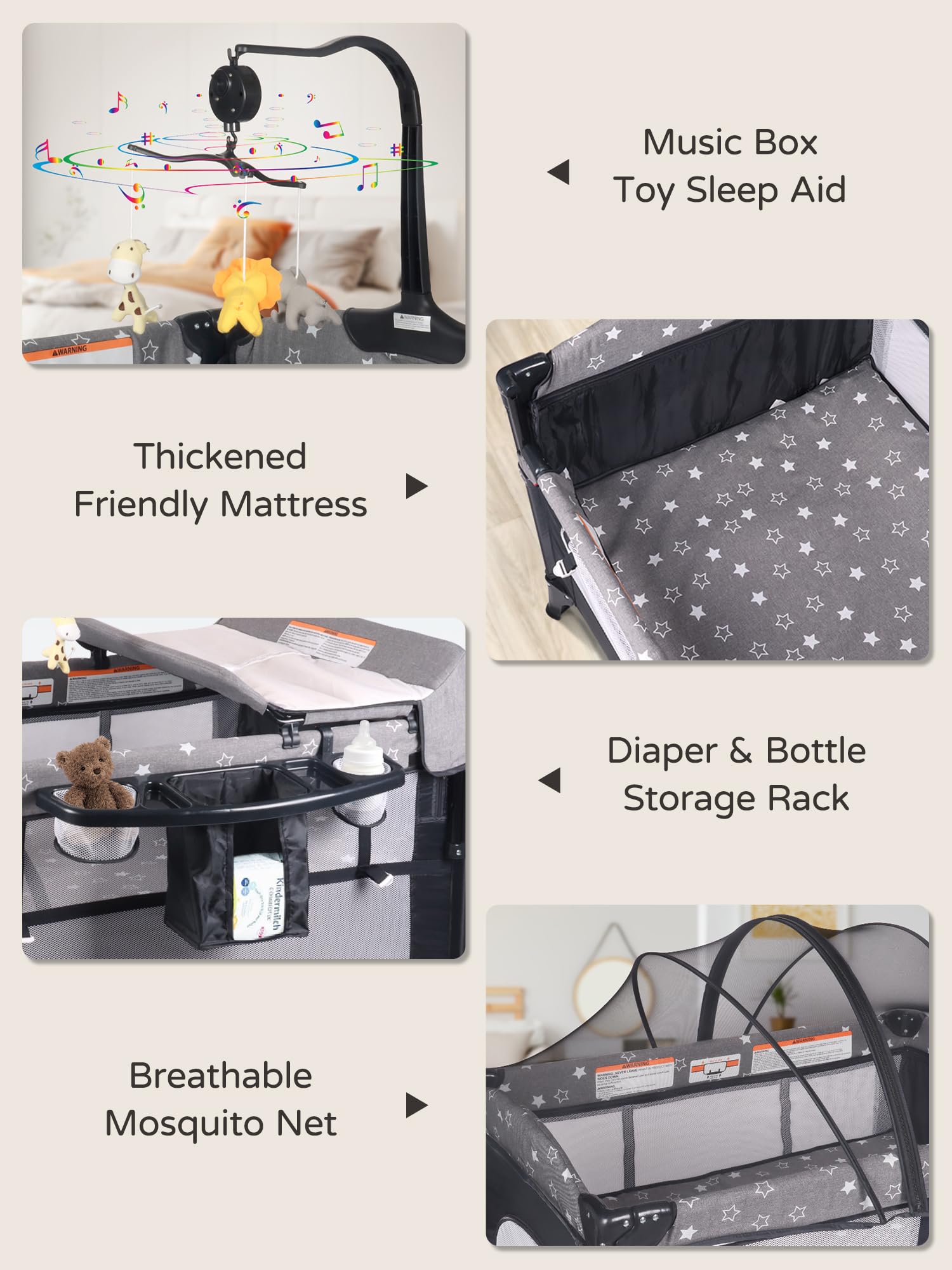 Portable 5-in-1 Baby Bassinet Bedside Crib with Mosquito Net, Mattress & Diaper Changer - Convertible Playpen for Newborns to Toddlers (0-24 Months) - Ideal for Nursery, Bedroom Co-Sleeping & Travel