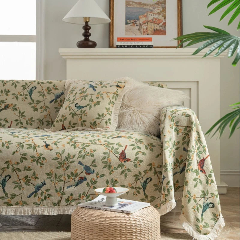 Bohemian Floral Geometric Artisan Tapestry Sofa Cover - Handmade Cotton Couch Throw for Living Room, Bedroom Decor (60