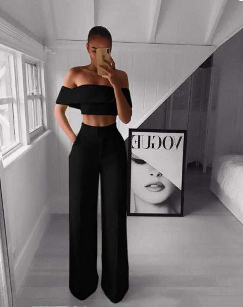 Honeydress Women's Two Piece Off The Shoulder Prom Outfit - Summer Evening Gown with Pants for Parties, Dinners & Special Occasions