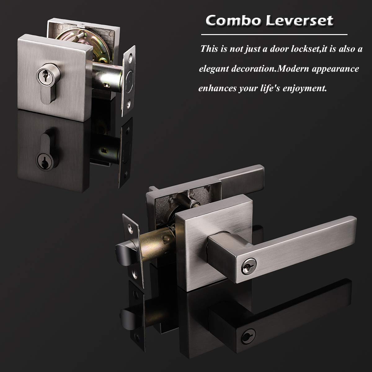 Gobrico Satin Nickel Door Handle & Deadbolt Lockset - Secure Front Entry for Homes