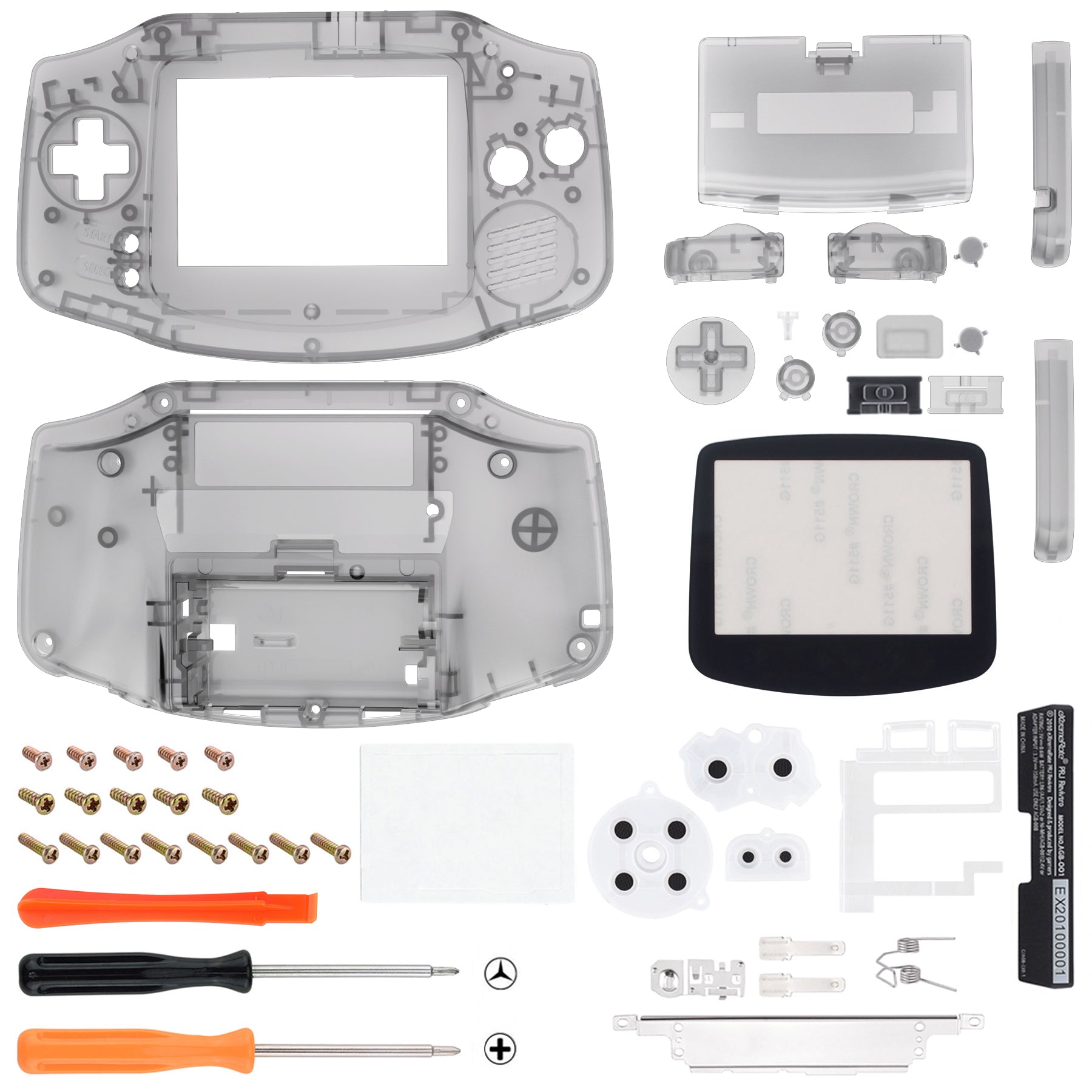 eXtremeRate Clear Black GBA Replacement Shell Full Housing with Buttons & White Screen Lens for Gameboy Advance - Compatible with IPS & Standard LCD Screens (Console Not Included) - Perfect for DIY Gameboy Mods & Retro Gaming Enthusiasts