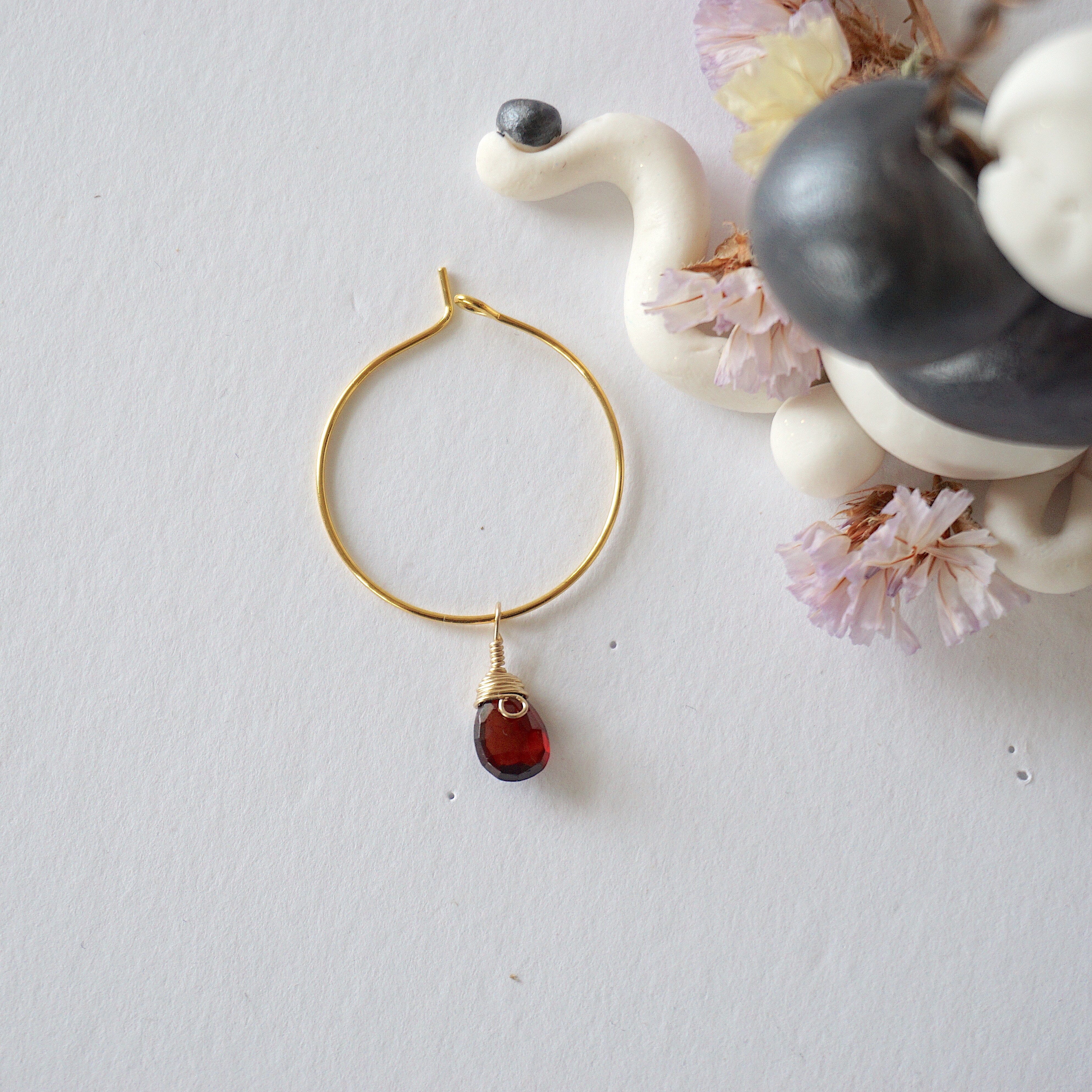 Garnet Charm Gold Plated Hoop Earrings for Women - Elegant Dangle Jewelry for Party, Wedding & Everyday Wear