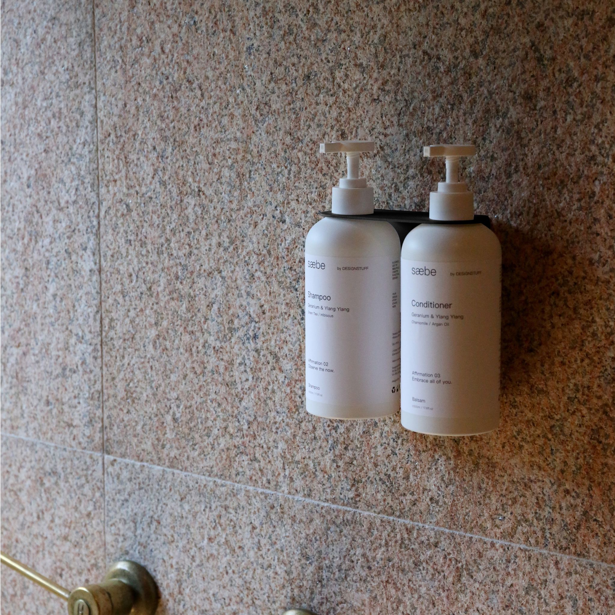 Floating Dual Soap Dispenser Holder - Modern Bathroom Organizer for Sink Countertop | Black Soap Dispenser Stand for Liquid Hand Soap & Lotion | Perfect for Kitchen, Bathroom, and Guest Room Decor