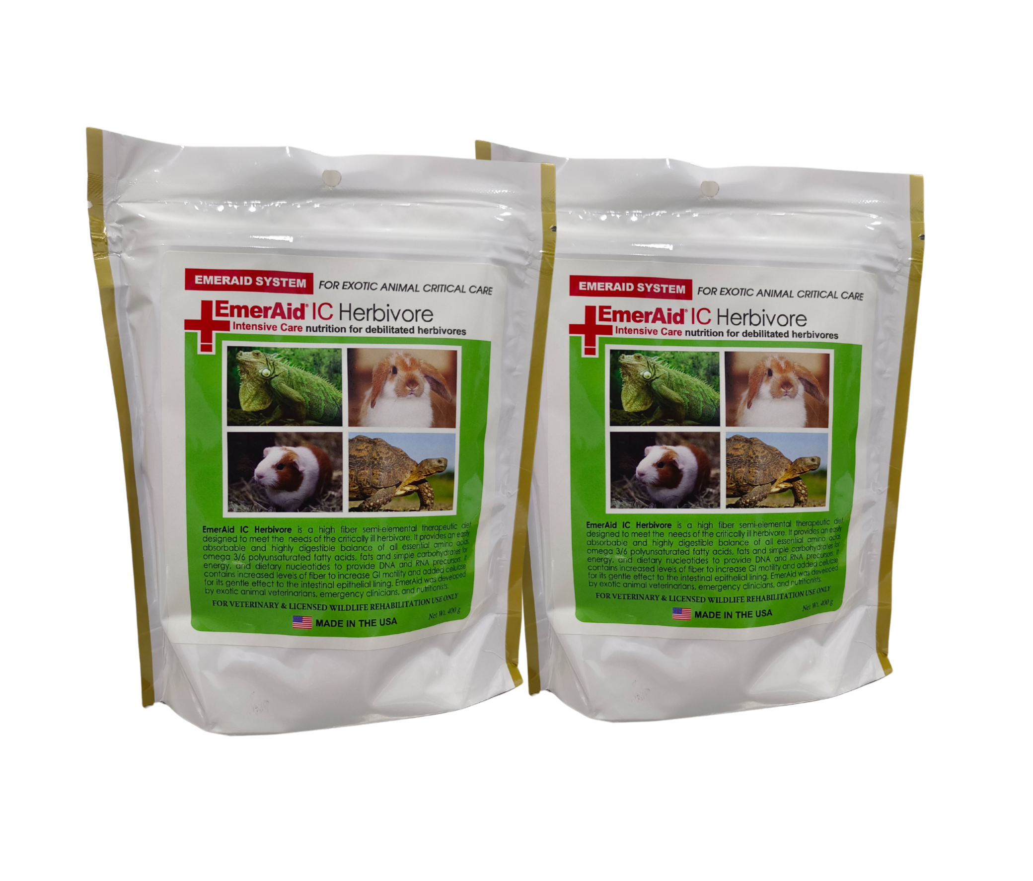 EmerAid IC Herbivore 400g (2-Pack) - Emergency Nutritional Support for Herbivores - Perfect for Small Mammals, Reptiles & Exotic Pets Care