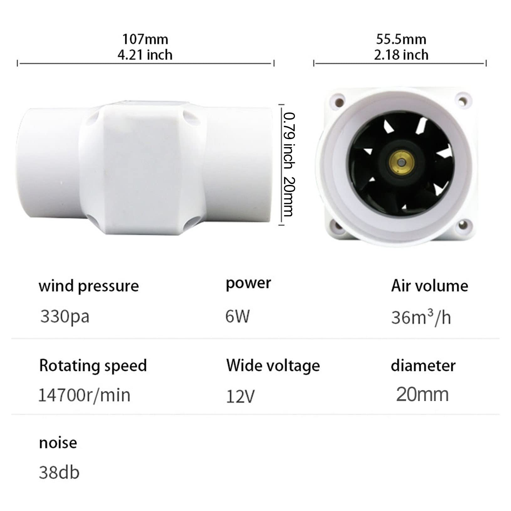 2 Inch Small Duct Blower Fan - 12V 6W Adjustable Speed Inline Booster Fan for Grow Tents, Hydroponics, Basement Ventilation & Pet Air Filtration - Perfect for Home, Office, and Indoor Gardening Use