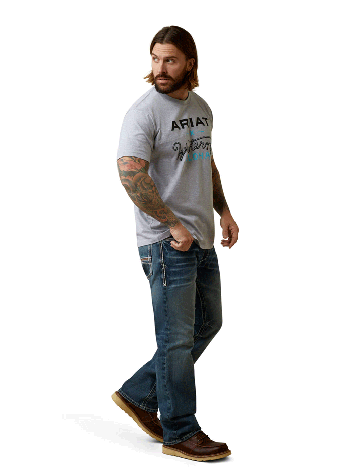 Ariat 10044011 Men's Roper Western Aloha T-Shirt - Heather Grey - Comfortable Casual Wear for Western Rodeo & Summer Outings