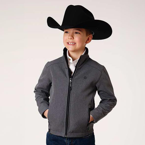 Roper Boys Tech Series Grey Softshell Jacket - Lightweight Water-Resistant Winter Coat for Kids - Perfect for Outdoor Play, School & Cold Weather Activities (Grey, XS)