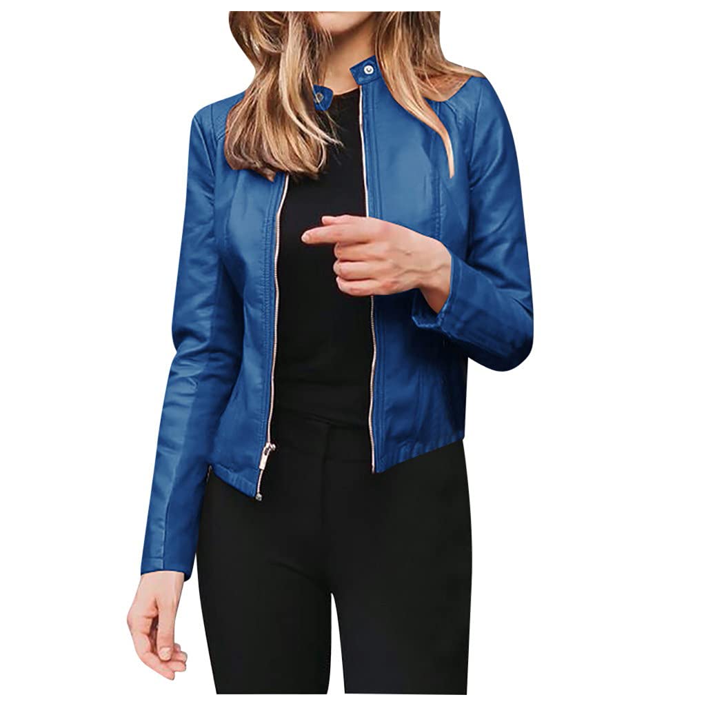 Women's Faux Leather Jacket - Oversized Bomber Moto Style Cropped Trench Coat Blazer for Casual Outfits & Night Out Fashion