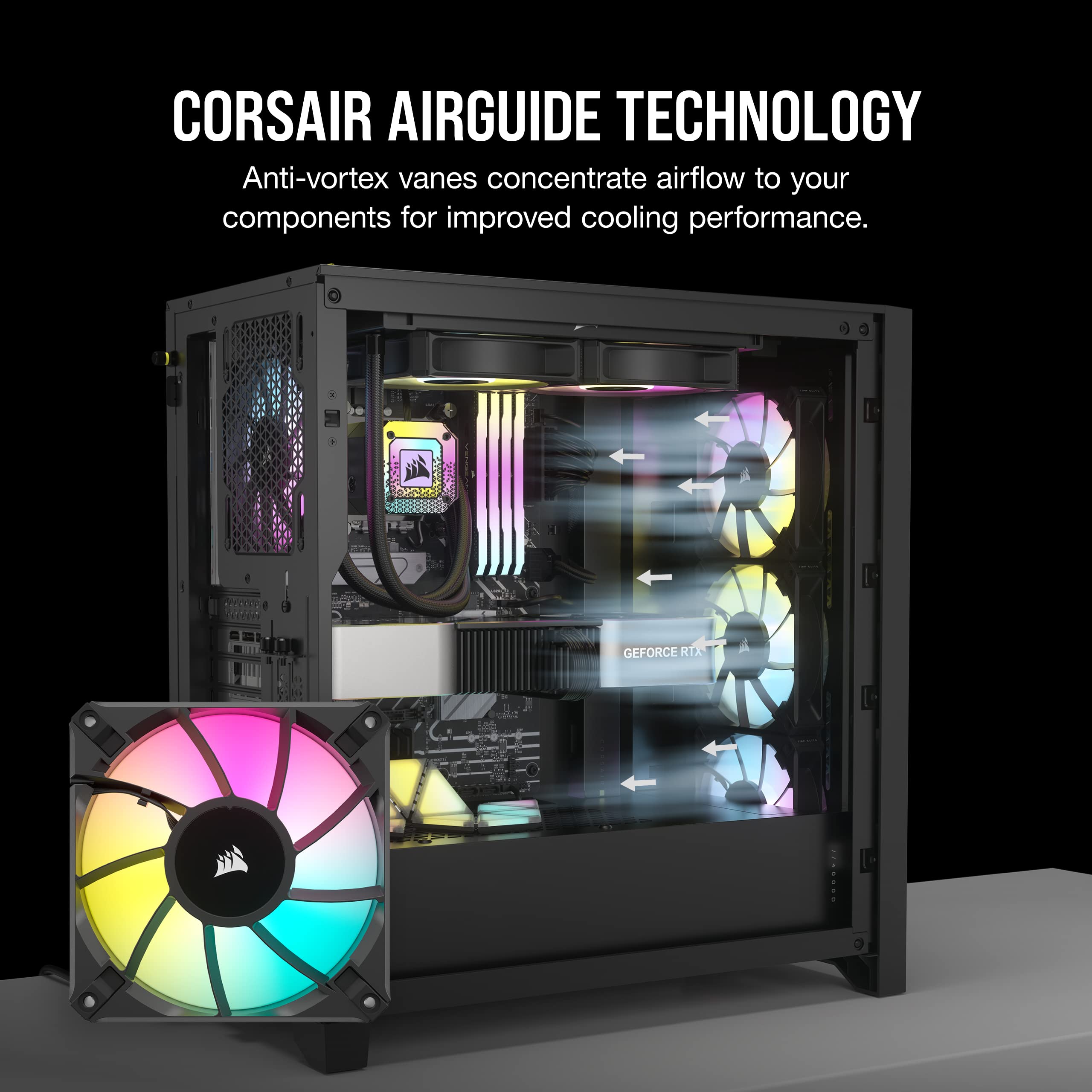Corsair iCUE AF120 RGB Elite 120mm PWM Triple Fan Kit with 8 RGB LEDs, AirGuide Technology & Zero RPM Mode - Includes iCUE Lighting Node CORE Controller (Black, Renewed) - Perfect for PC Cooling, Gaming Rigs & Case Airflow Optimization