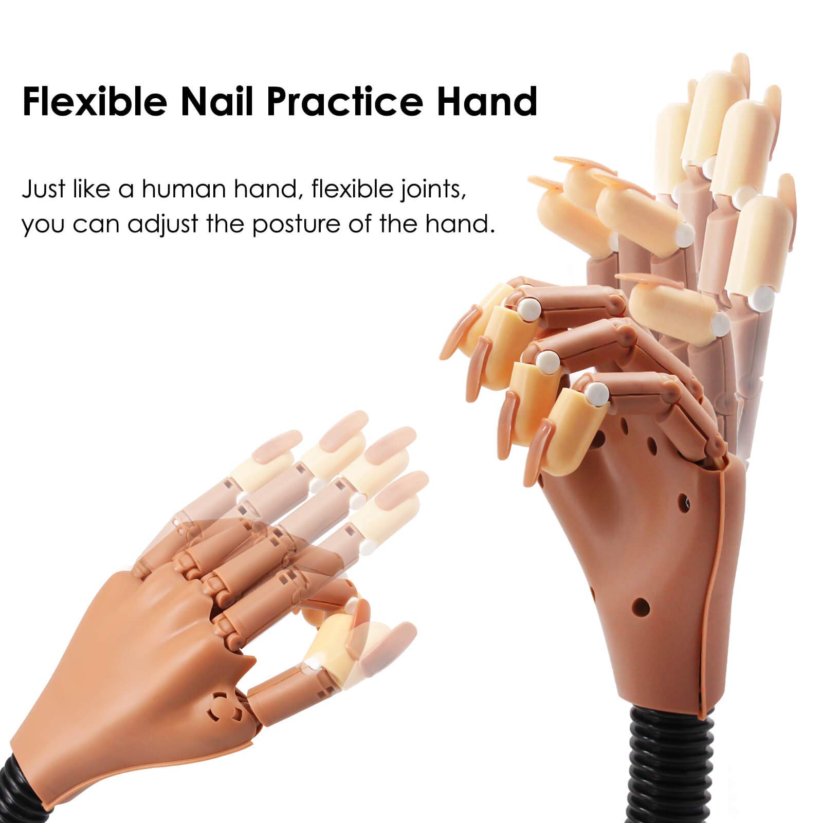 Professional Acrylic Nail Practice Hand with 400pcs Nail Tips - Non-Slip Flexible Fake Hands for Nail Art Training - Perfect for Beginners & Salon Practice (Brown) - Ideal for Home Practice, Nail School & Professional Skill Development