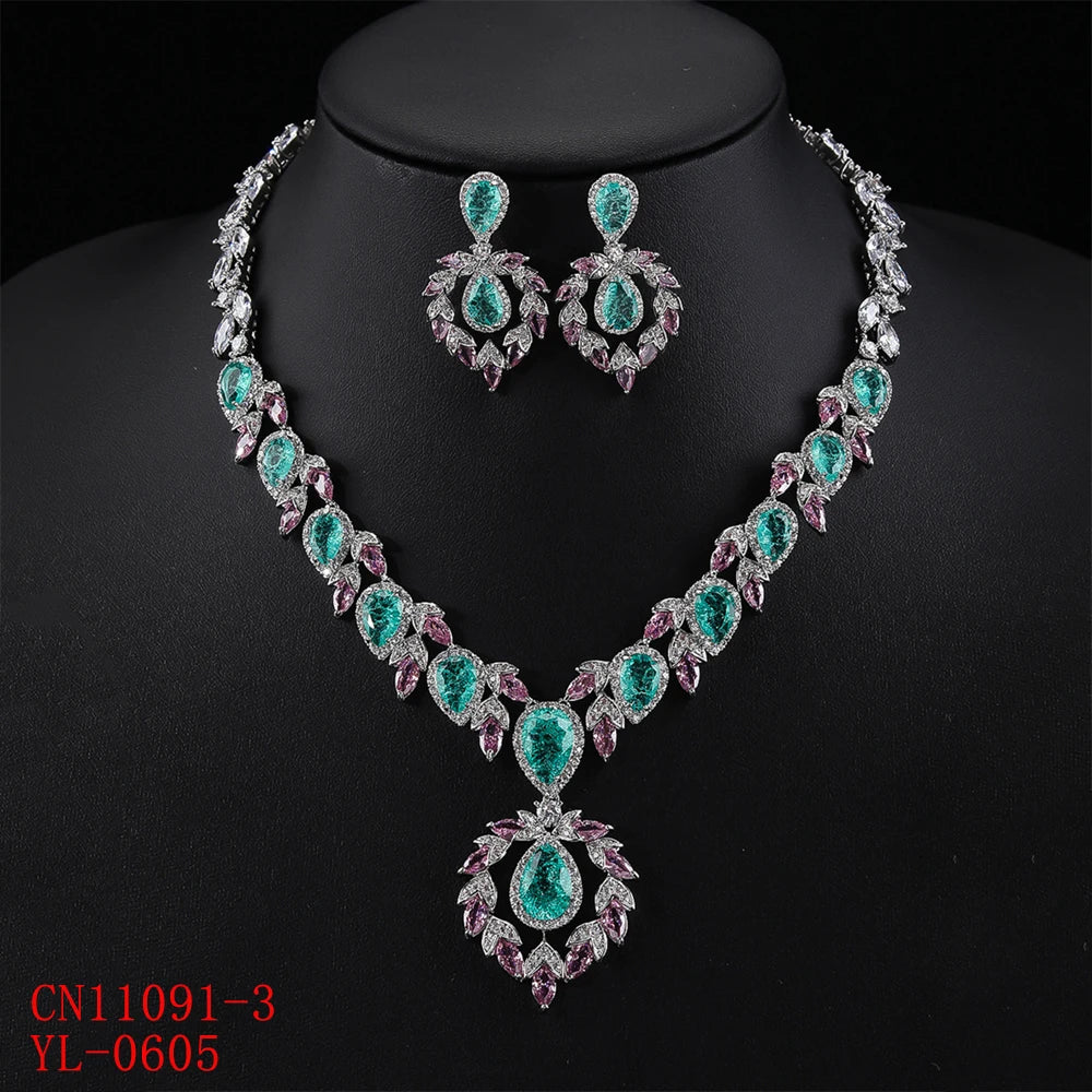 Luxury Bridal Jewelry Set - Stunning Waterdrop Cubic Zirconia Wedding Necklace & Earrings Set for Women - Perfect for Bridal Party, Engagement & Formal Occasions