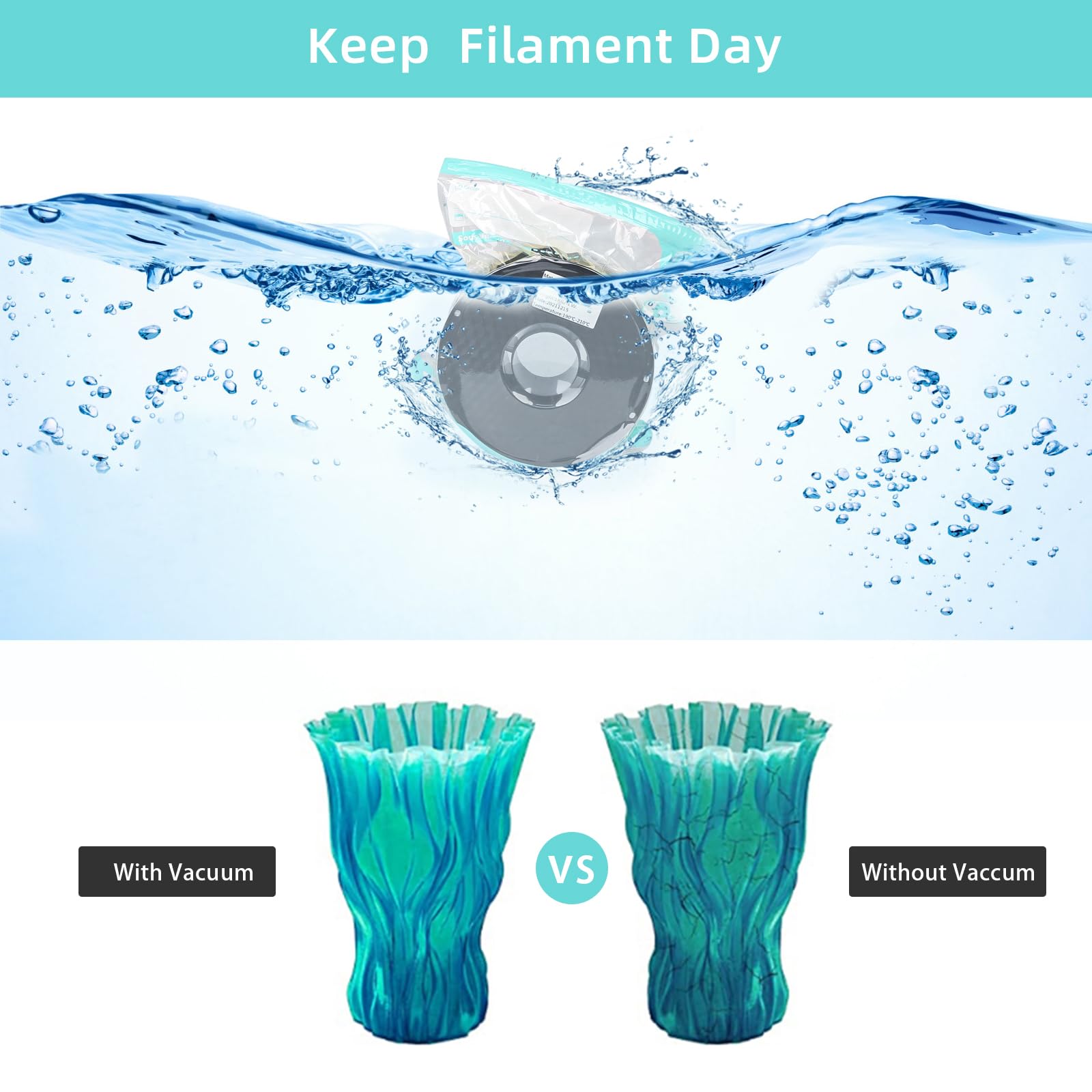 Premium 3D Printer Filament Storage Bags Vacuum Kit - 10 Thickened Vacuum-Sealed Bags with Automatic Pump & 4 Clips (11.8x13.4in) for 1kg Spool - Keep Filament Dry & Fresh - Ideal for PLA, ABS, PETG Filament Storage & Workshop Organization