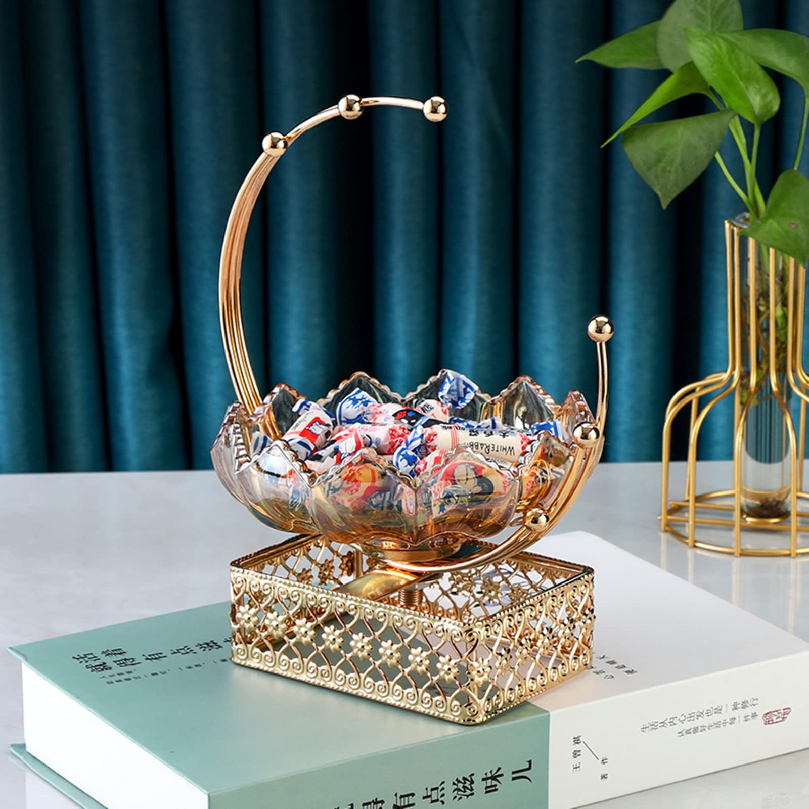 Vintage Crystal Fruit Basket - Decorative Countertop Bowl Stand for Fruits & Vegetables | Home, Office, Wedding Decor | Perfect for Snacks, Desserts, and Party Display (23cm H x 18cm W)