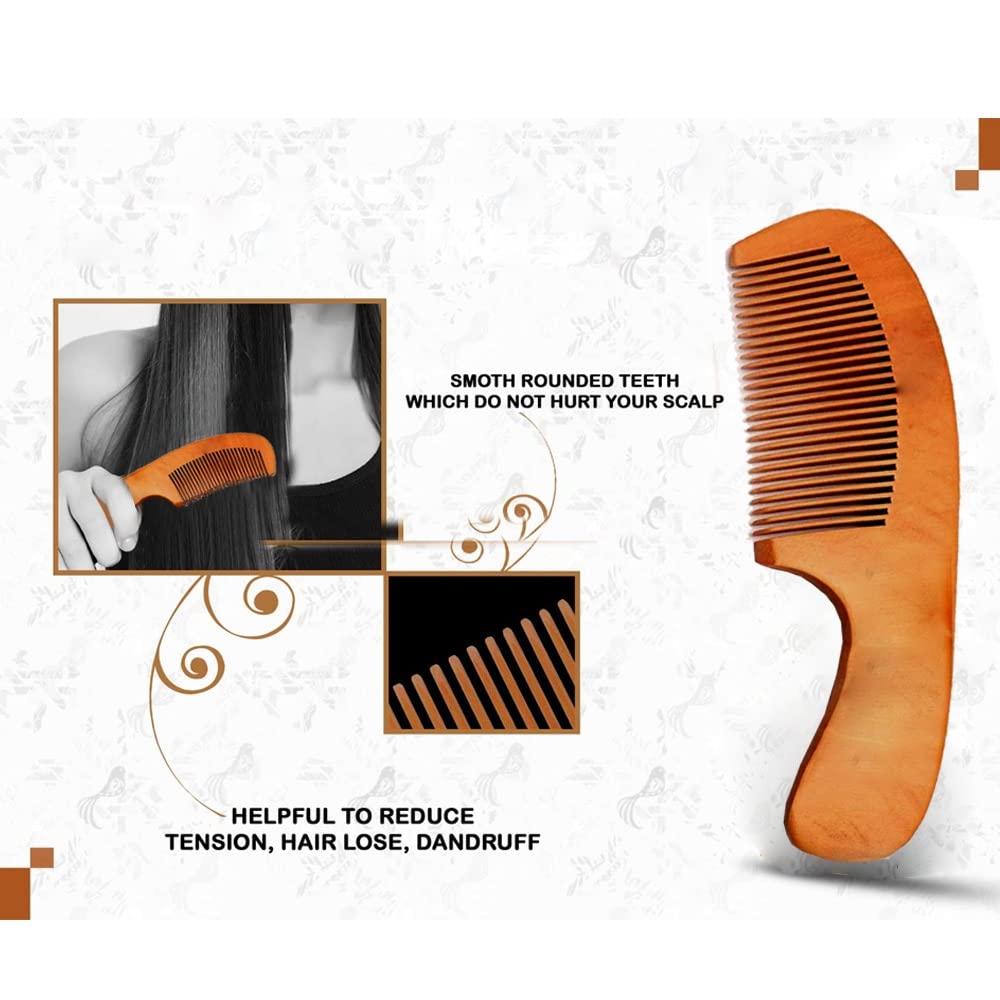 **Tandem Wood Hair Combs for Curly Hair - Anti-Static Wooden Comb with Rounded Handle for Men, Women & Kids (17cm x 5cm) - Perfect for Detangling, Styling & Travel**