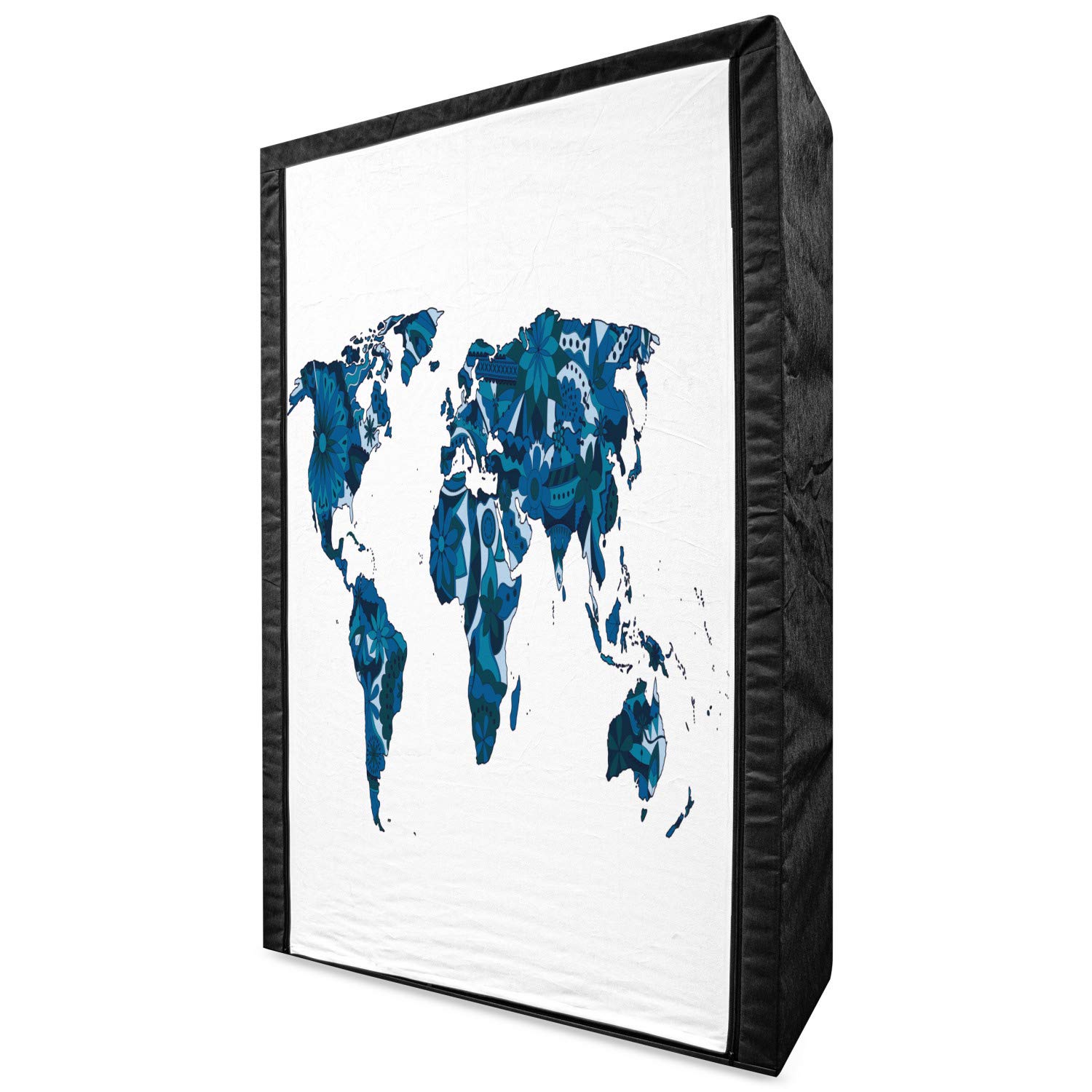 Ambesonne Floral World Map Portable Fabric Wardrobe - Blue Earth Continents with Ornate Plants, 42.5