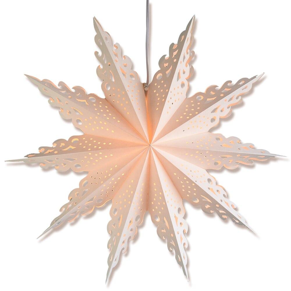 3-Pack White Winter Ice Crystal 32-Inch Pizzelle Designer LED Paper Star Lantern with Bulbs & Cord - Perfect for Christmas Decor, Holiday Parties & Winter Home Decor