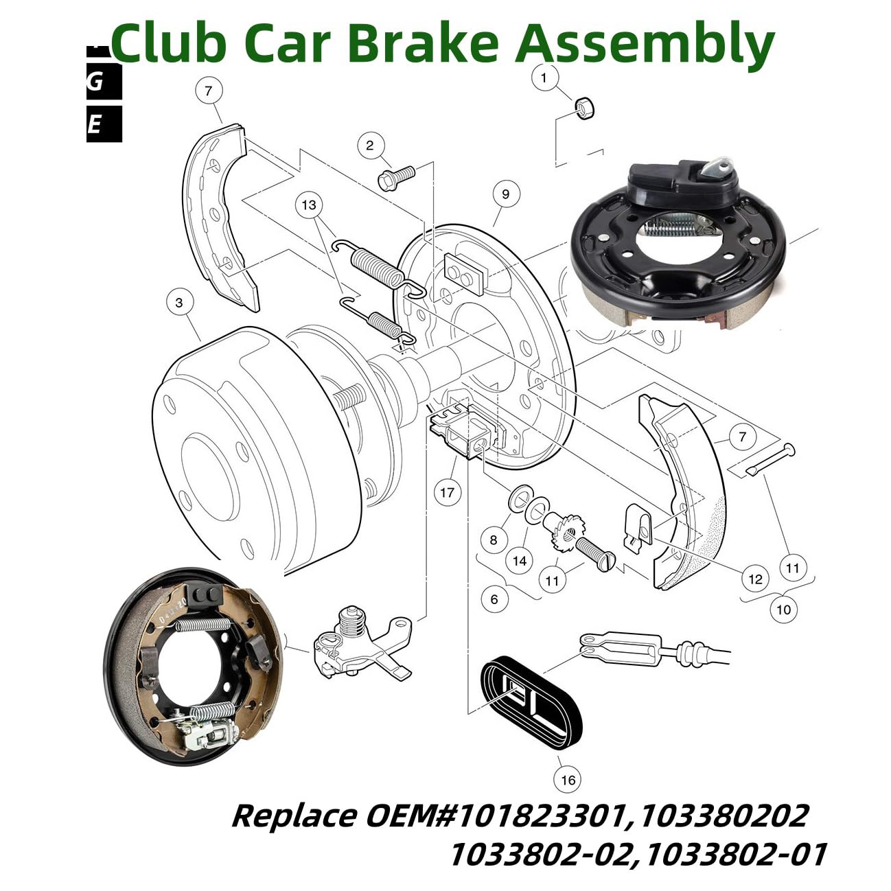 Club Car Golf Cart Rear Brake Assembly - OEM 101823301 & 101823302 Replacement Parts - Perfect for Golf Course Maintenance & Utility Vehicle Repairs