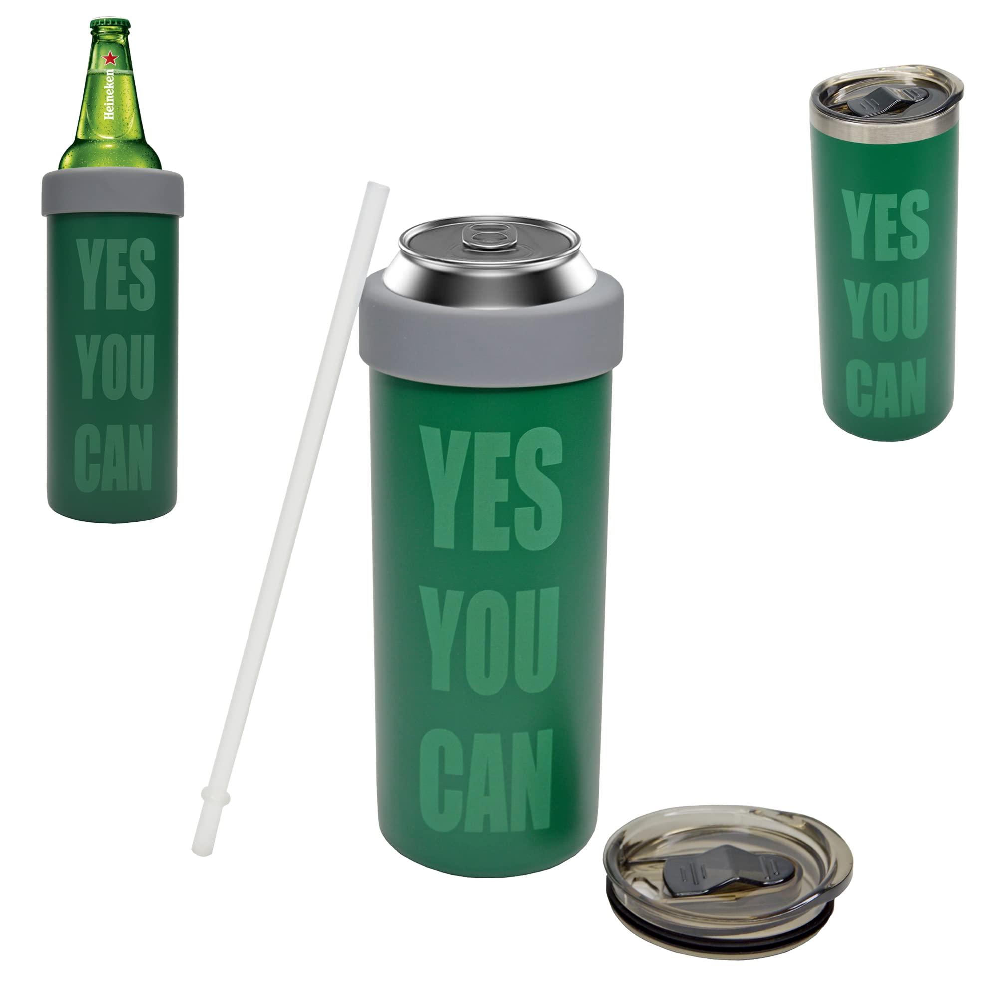 JOVIAL 2-in-1 Stainless Steel Can Cooler & Iced Coffee Tumbler - Insulated Beer Can Holder for 24&25 Oz Cans, Seltzer Can Coozie with Lid & Straw - Perfect for Outdoor BBQs, Camping, Beach Parties and Office Use (YesYoucan, 24/25 Oz)
