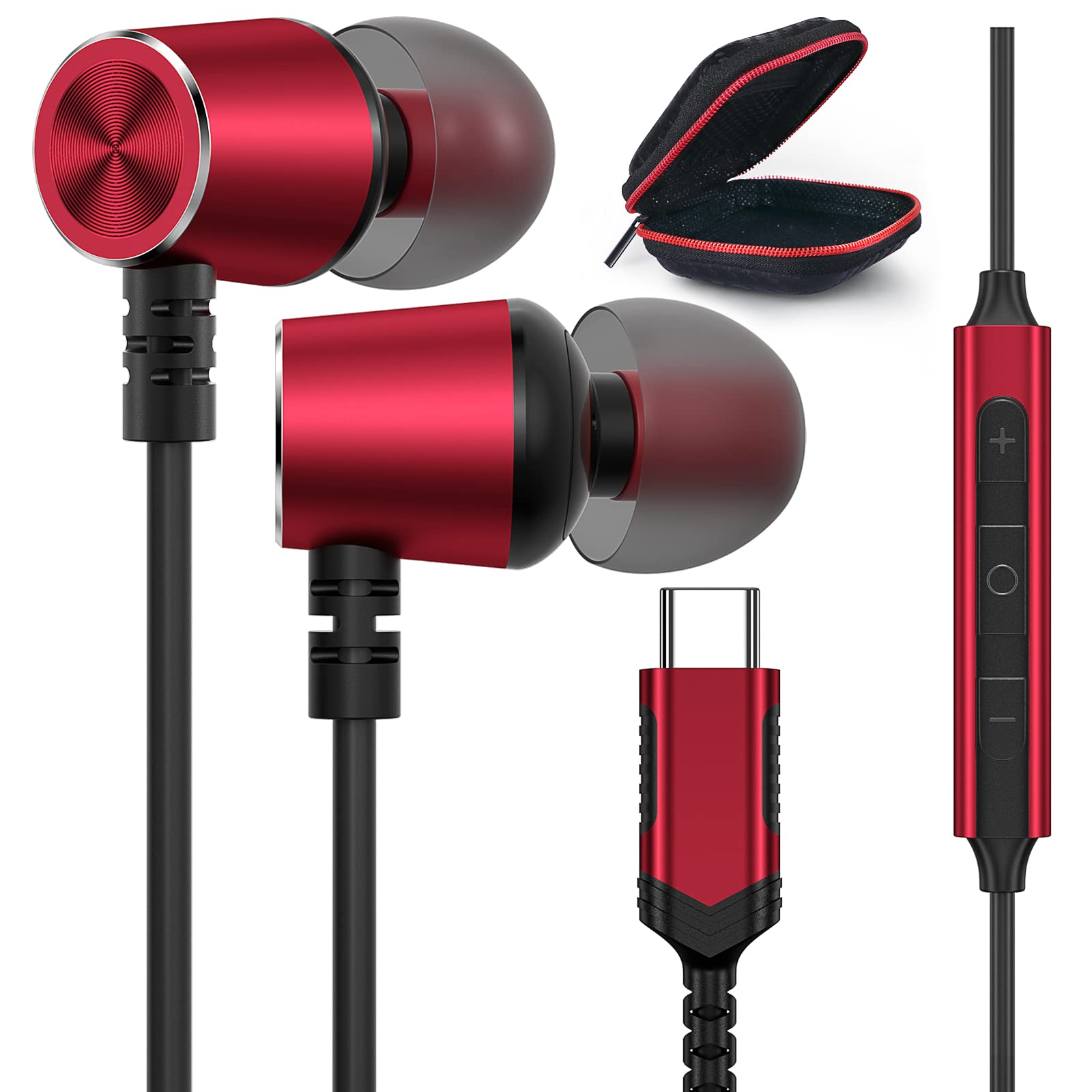USB C Wired Headphones with Noise Cancelling & Mic - Compatible with iPhone 16 Pro Max/15 Plus, Samsung Galaxy S24/S23/A53/A54, Pixel 9, Xiaomi 14 - Magnetic In-Ear Earbuds for Workouts, Commuting & Gaming